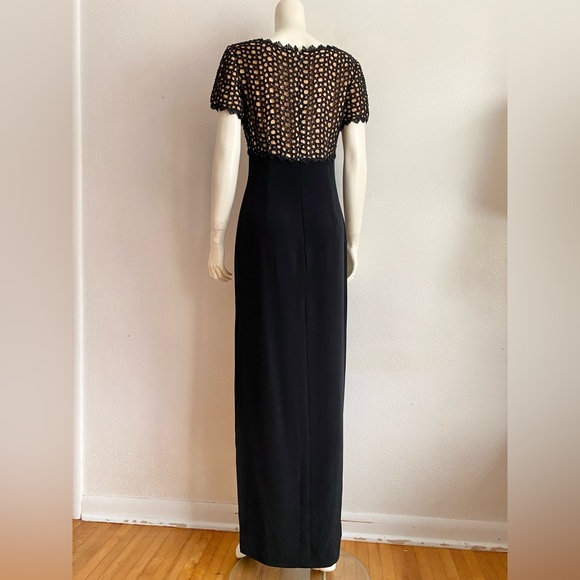 OLEG CASSINI DRESS Black Tie Long Evening Gown Side Slit Crepe Beaded Empire S/M - Picture 5 of 10